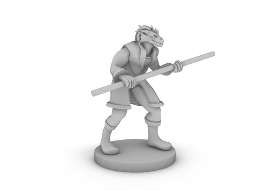 Dragonborn Male Monk with Staff Tabletop DND Gaming Miniature