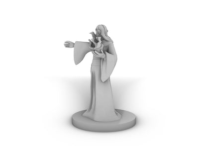 Elven Female Sorcerer With Raven Tabletop DND Gaming Miniature