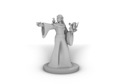 Elven Female Sorcerer With Raven Tabletop DND Gaming Miniature