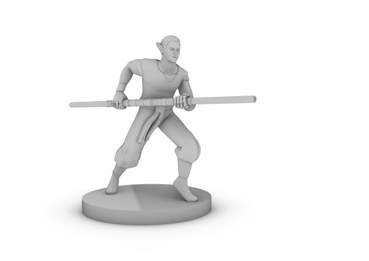 Elven Monk Running With Quarterstaff Tabletop DND Gaming Miniature