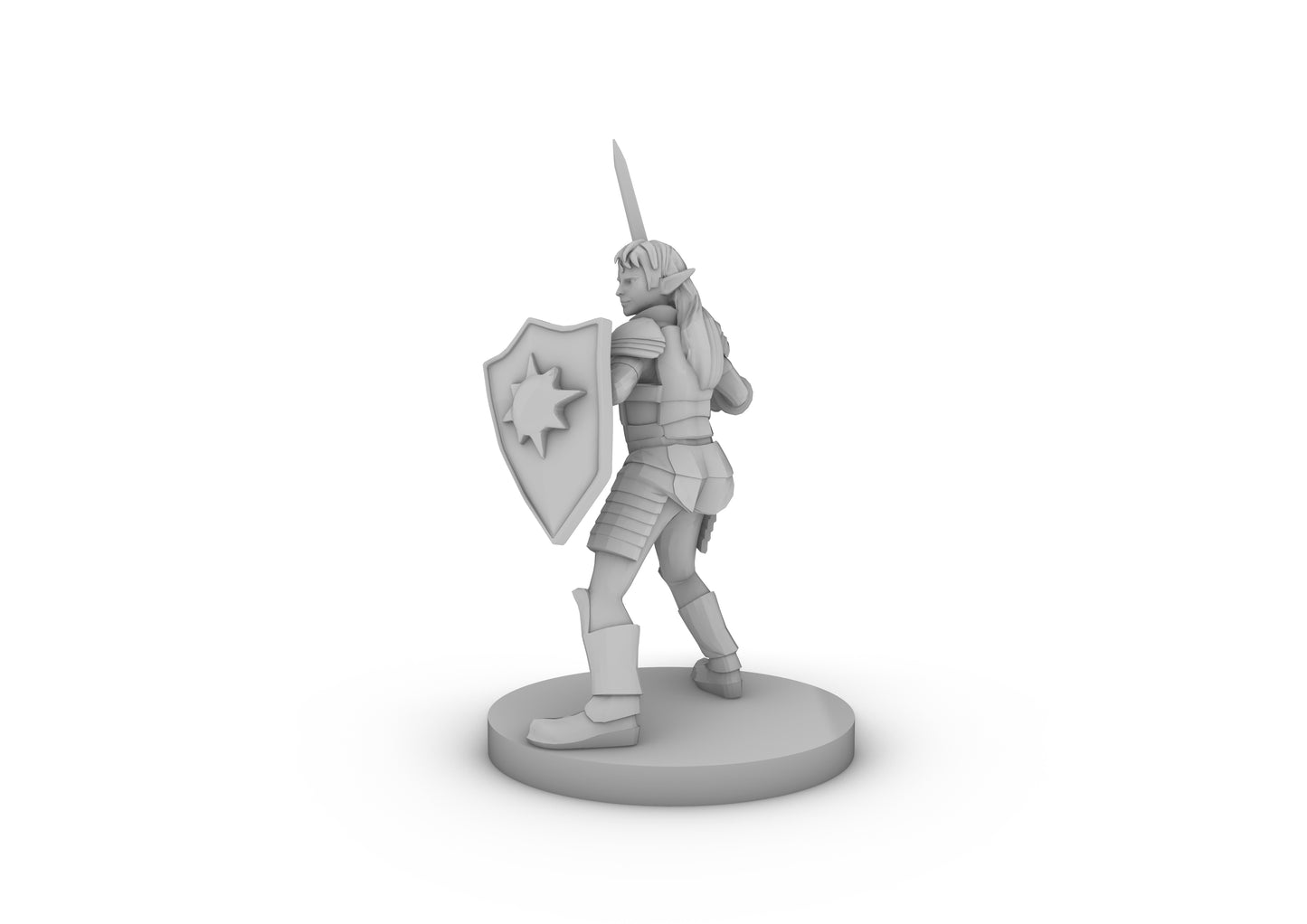 Female Elf Light Paladin With Sword and Kite Shield Tabletop DND Gaming Miniature