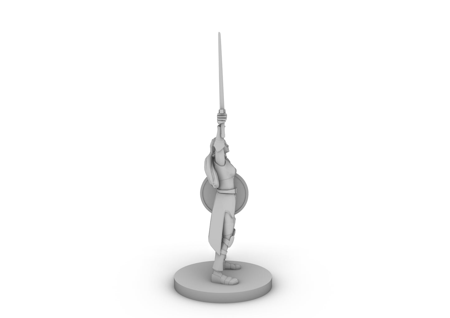 Female Elf Paladin With Sword and Round Shield Tabletop DND Gaming Miniature