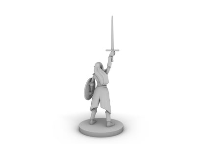 Female Elf Paladin With Sword and Round Shield Tabletop DND Gaming Miniature