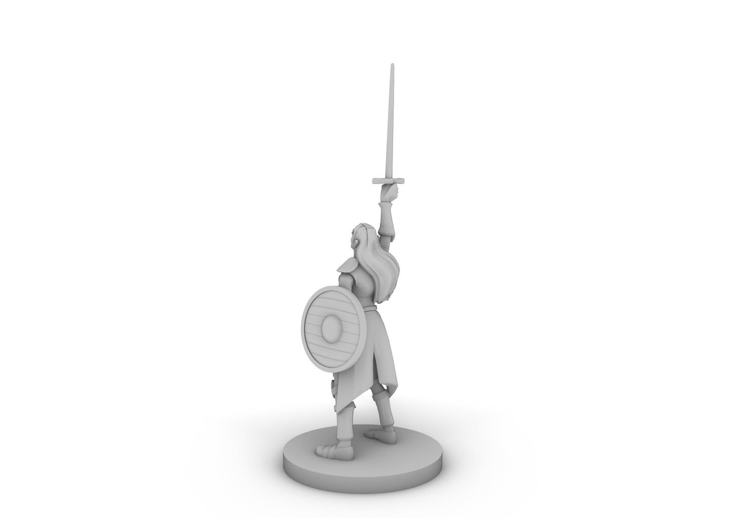 Female Elf Paladin With Sword and Round Shield Tabletop DND Gaming Miniature