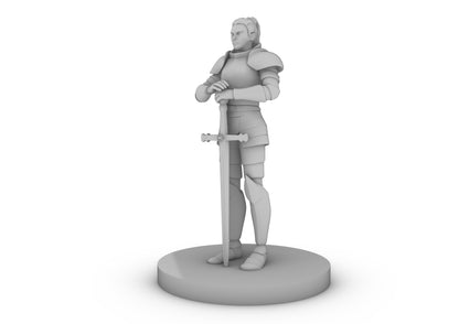 Female Human Knight Leaning On a Sword Tabletop DND Gaming Miniature