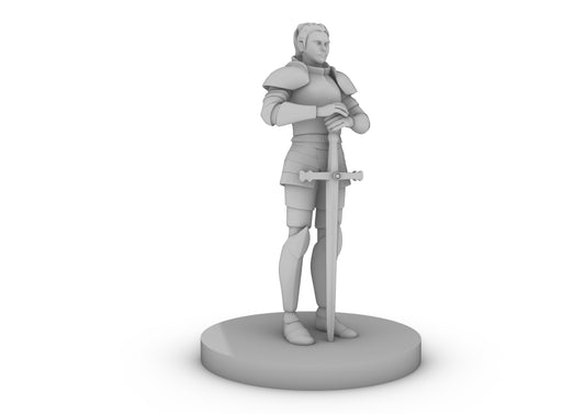 Female Human Knight Leaning On a Sword Tabletop DND Gaming Miniature