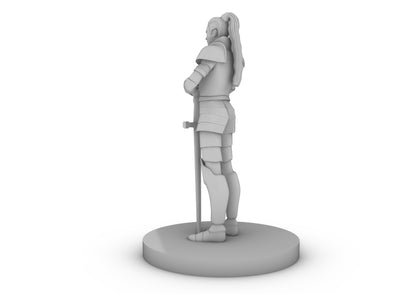 Female Human Knight Leaning On a Sword Tabletop DND Gaming Miniature