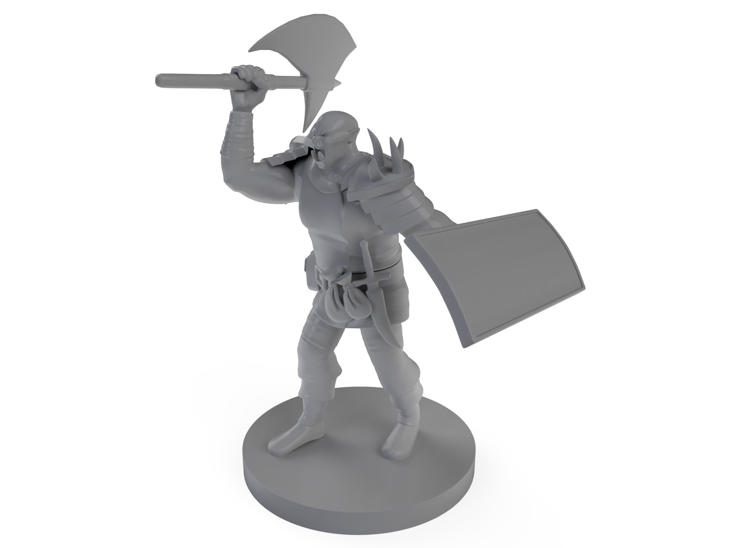 Half Orc Barbarian Axe and Tower Shield Tabletop DND Gaming Miniature