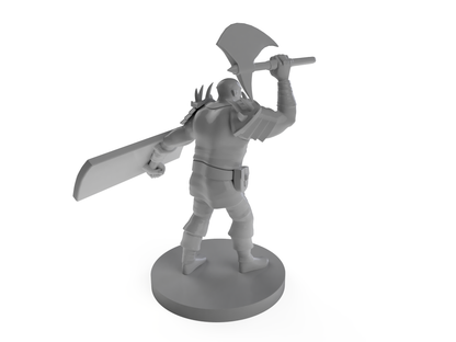 Half Orc Barbarian Axe and Tower Shield Tabletop DND Gaming Miniature