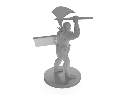 Half Orc Barbarian Axe and Tower Shield Tabletop DND Gaming Miniature