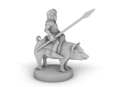 Halfling Cavalier With PIggy Tabletop DND Gaming Miniature