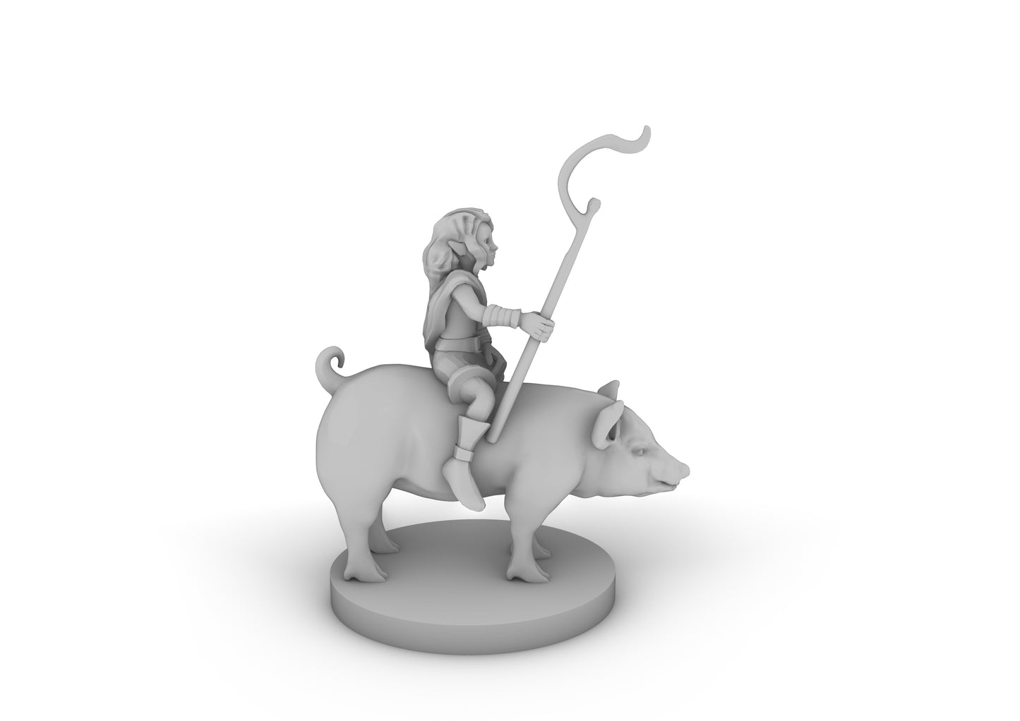 Halfling Female Druid Riding A Pig Tabletop DND Gaming Miniature