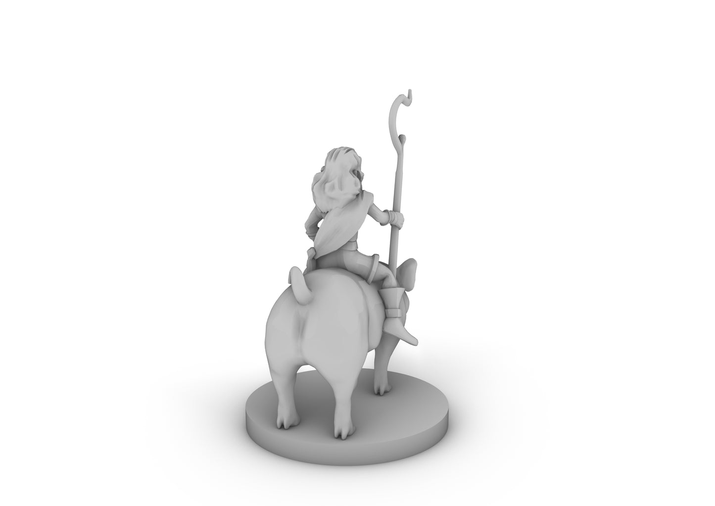 Halfling Female Druid Riding A Pig Tabletop DND Gaming Miniature