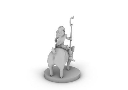 Halfling Female Druid Riding A Pig Tabletop DND Gaming Miniature