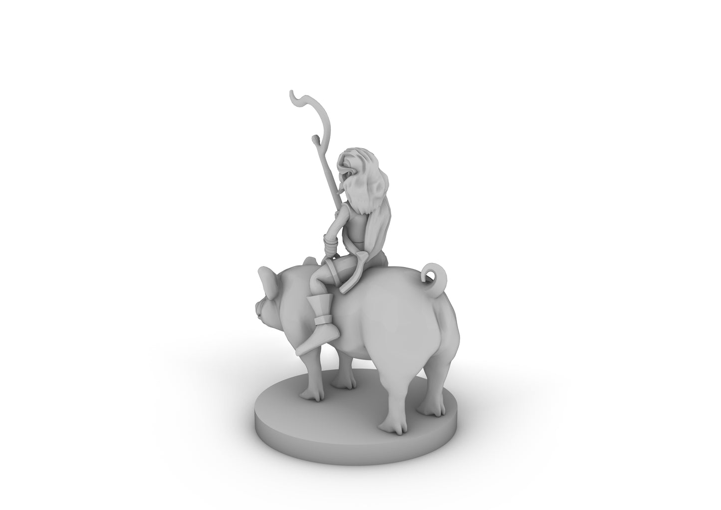 Halfling Female Druid Riding A Pig Tabletop DND Gaming Miniature