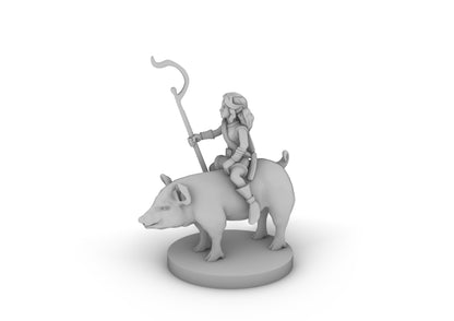 Halfling Female Druid Riding A Pig Tabletop DND Gaming Miniature