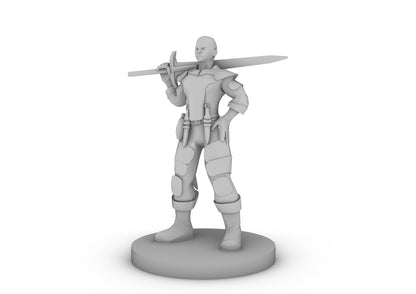 Heavy Weapon Lady Fighter Bald Tabletop DND Gaming Miniature