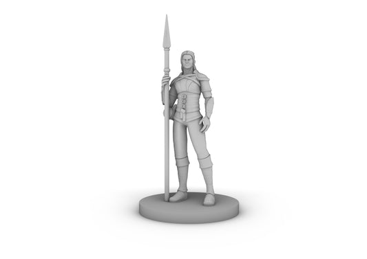 Human Female Fighter With Spear Relaxed Tabletop DND Gaming Miniature