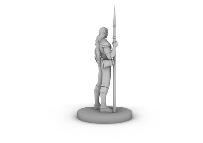 Human Female Fighter With Spear Relaxed Tabletop DND Gaming Miniature