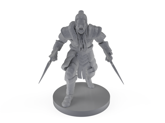 Human Male Barbarian Dual Wielding Mambele Tabletop DND Gaming Miniature