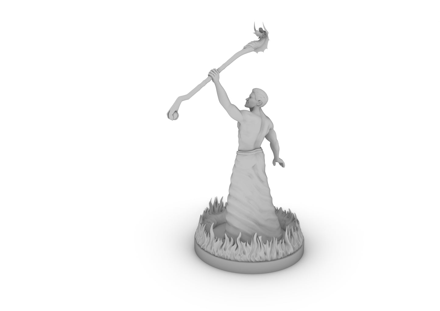 Human Male Wizard With Ring of Fire and Dragon Staff Tabletop DND Gaming Miniature