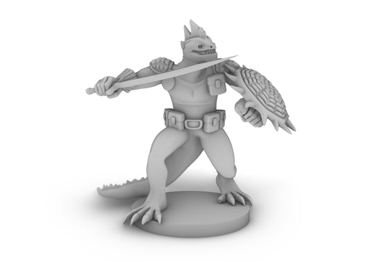 Lizardfolk Fighter With Scimitar and Shield Tabletop DND Gaming Miniature