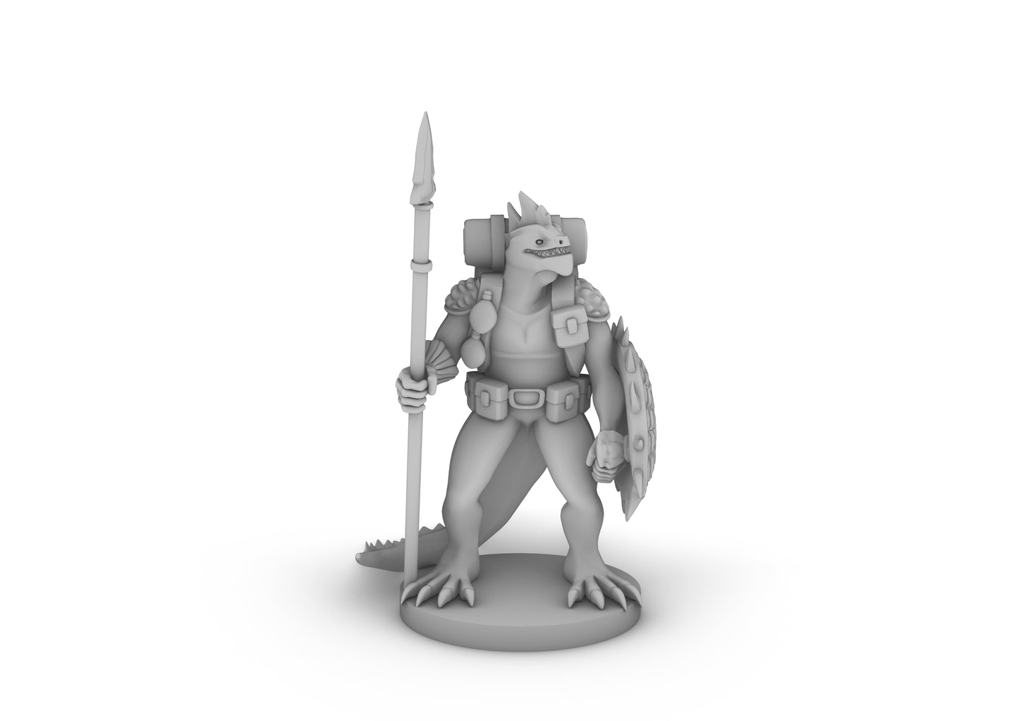 Lizardfolk Fighter With Shield and Spear Tabletop DND Gaming Miniature