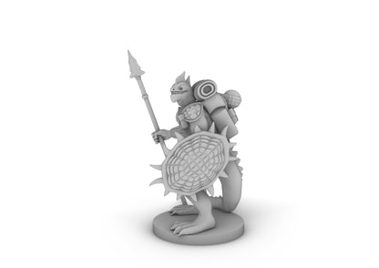 Lizardfolk Fighter With Shield and Spear Tabletop DND Gaming Miniature