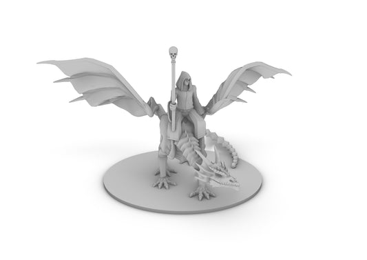 Necromancer Mounted on Undead Dragon Tabletop DND Gaming Miniature