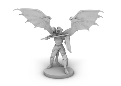 Tiefling Female Paladin Winged Tabletop DND Gaming Miniature