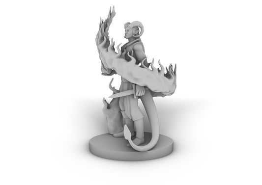 Tiefling Male Sorcerer With Swirling Flames Tabletop DND Gaming Miniature