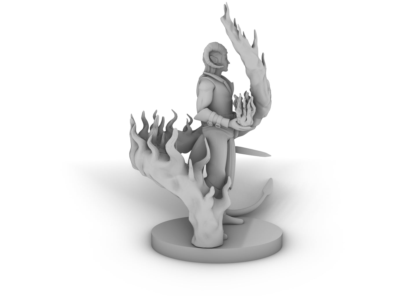 Tiefling Male Sorcerer With Swirling Flames Tabletop DND Gaming Miniature